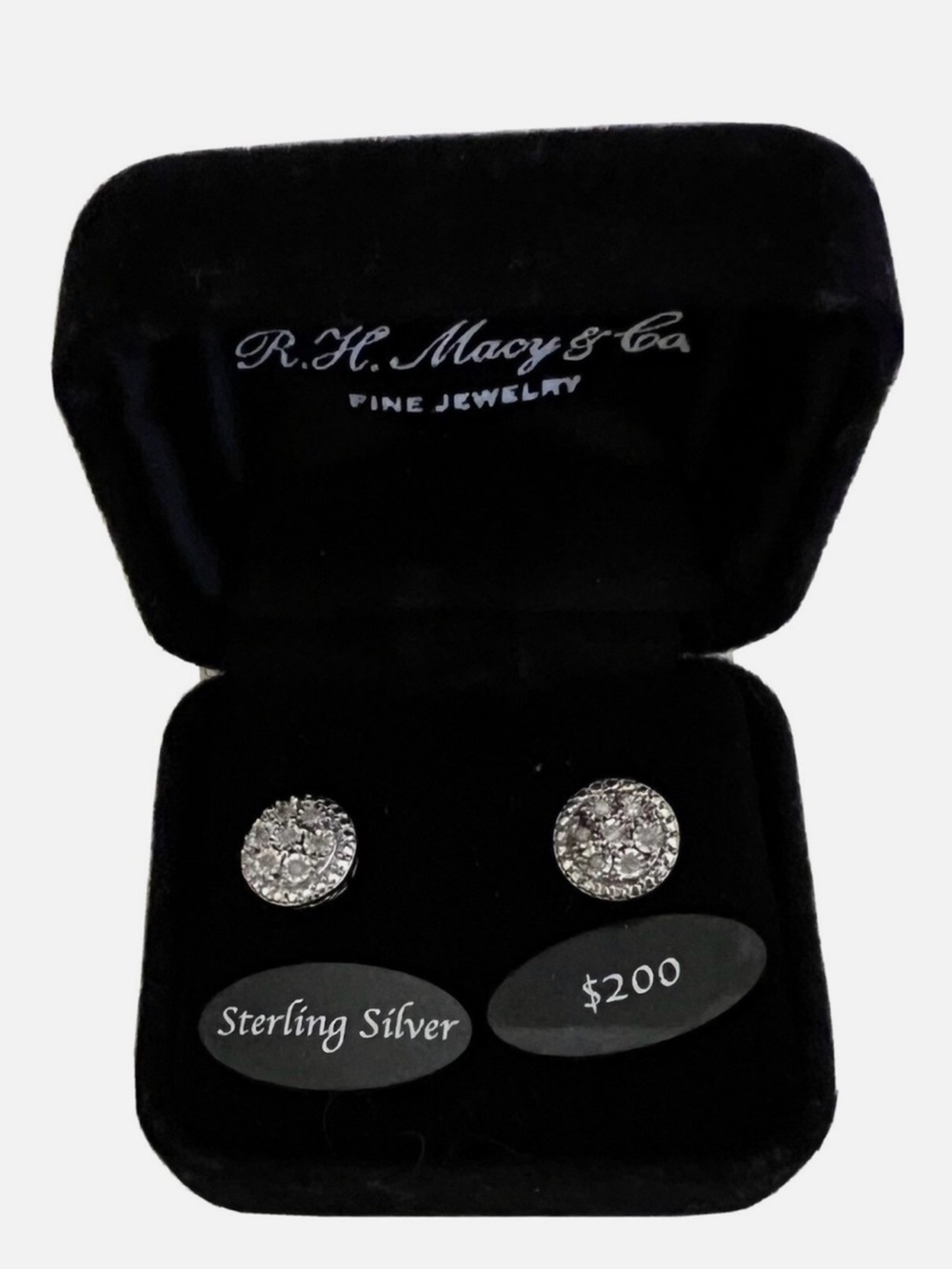 Diamond Cluster Stud Sterling Silver Earrings